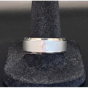Vintage Estate Antique Silver Tone Freemason Compass Ring - Size 9